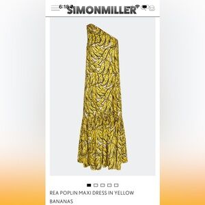 Simon Miller Rea Yellow Banana Print One-Shoulder Dress
